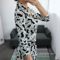 Women Office Style Casual Printed V-neck Dress
